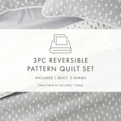 Kirkland's Home Gray Dotted Reversible 3-Pc. Queen Quilt Set- Quilts