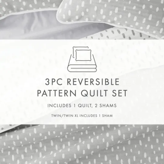 Kirkland's Home Gray Dotted Reversible 2-Pc. Twin Quilt Set- Quilts