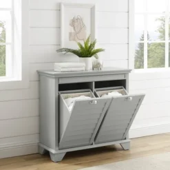 Kirkland's Home Gray Double Linen Hamper- Bathroom Furniture