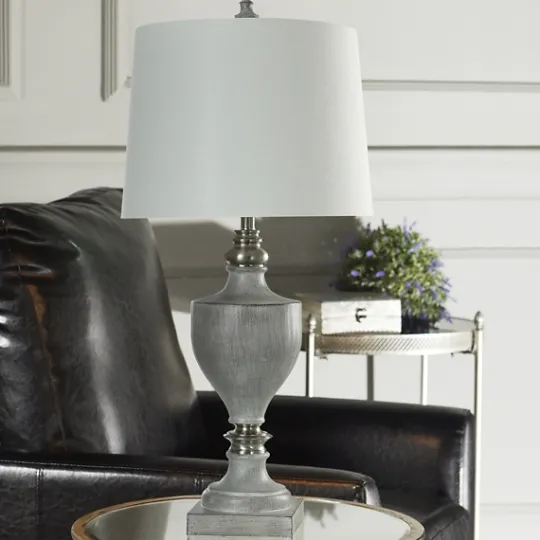 Kirkland's Home Gray Faux Wood And Silver Table Lamp- Table Lamps