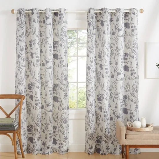 Kirkland's Home Gray Floral 2-Pc. Curtain Panel Set, 84 In.- Curtains & Drapes