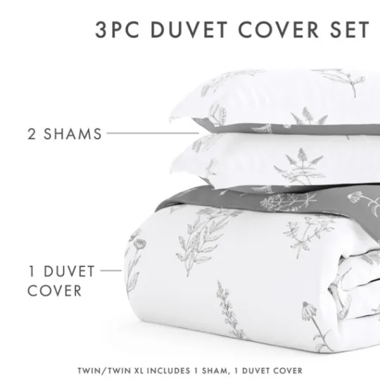 Kirkland's Home Gray Floral Reversible 2-Pc. Twin Duvet Cover Set- Duvets