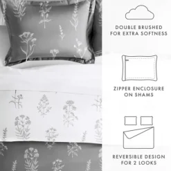 Kirkland's Home Gray Floral Reversible 2-Pc. Twin Duvet Cover Set- Duvets