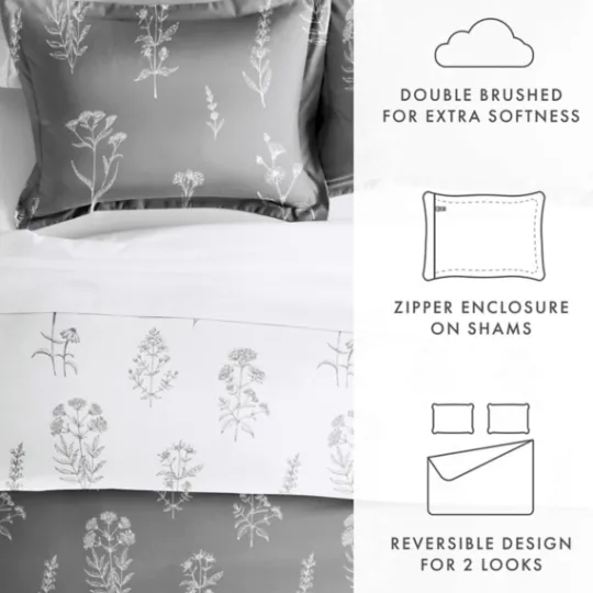 Kirkland's Home Gray Floral Reversible 2-Pc. Twin Duvet Cover Set- Duvets