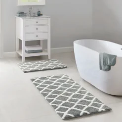 Kirkland's Home Gray Geometric Pattern Reversible Bath Mat, 60 In.- Bathroom Rugs