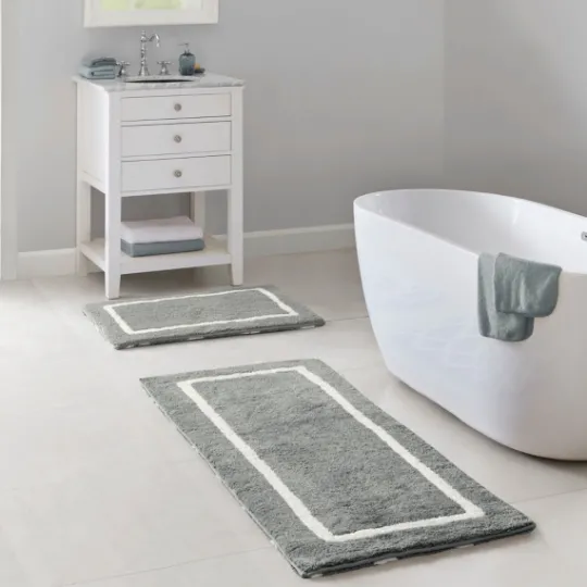 Kirkland's Home Gray Geometric Pattern Reversible Bath Mat, 60 In.- Bathroom Rugs