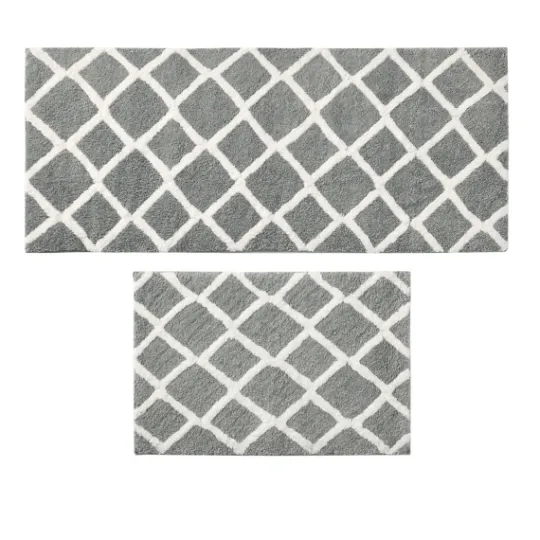 Kirkland's Home Gray Geometric Pattern Reversible Bath Mat, 60 In.- Bathroom Rugs