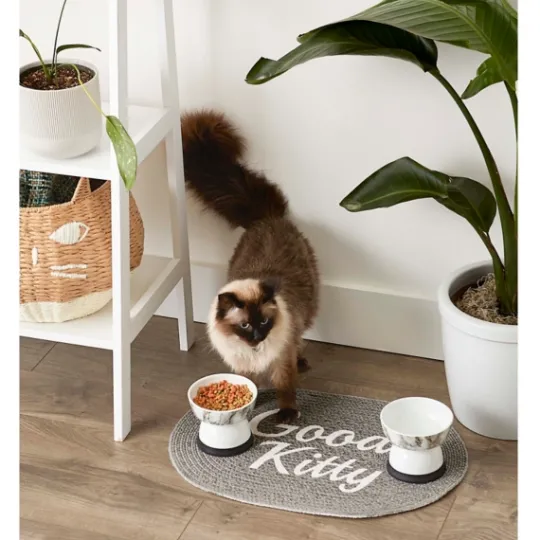 Kirkland's Home Gray Good Kitty Pet Bowl Mat- Kitchen & Floor Mats