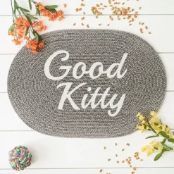 Kirkland's Home Gray Good Kitty Pet Bowl Mat- Kitchen & Floor Mats