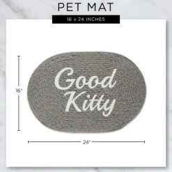 Kirkland's Home Gray Good Kitty Pet Bowl Mat- Kitchen & Floor Mats