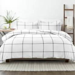 Kirkland's Home Gray Grid Plaid 3-Pc. Micro King Duvet Cover Set- Duvets