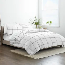 Kirkland's Home Gray Grid Plaid 3-Pc. Micro King Duvet Cover Set- Duvets