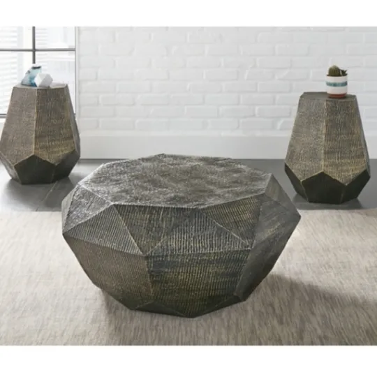 Kirkland's Home Gray Hand-Stamped Iron Hexagon Accent Table- Accent & End Tables