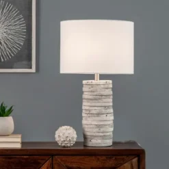 Kirkland's Home Gray Layered Cylinder Table Lamp- Table Lamps