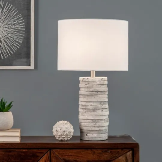 Kirkland's Home Gray Layered Cylinder Table Lamp- Table Lamps