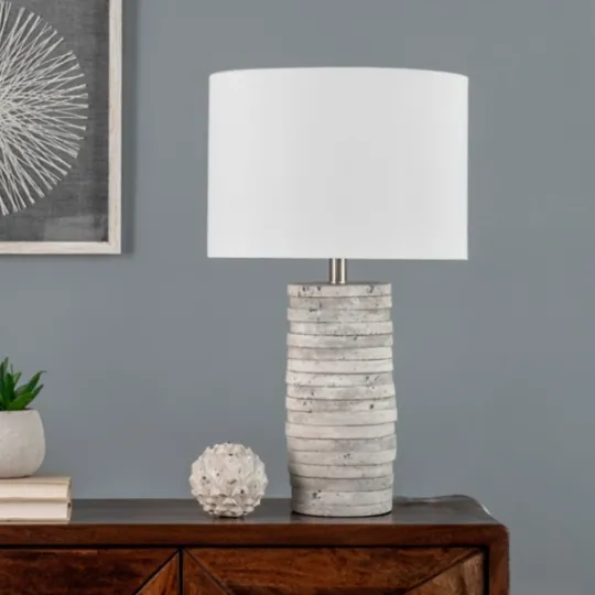 Kirkland's Home Gray Layered Cylinder Table Lamp- Table Lamps