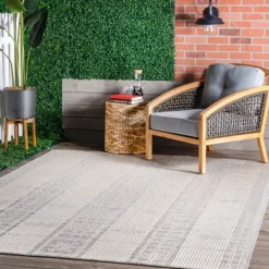 Kirkland's Home Gray Lee Global Stripes Outdoor Area Rug, 5X8- Outdoor Rugs