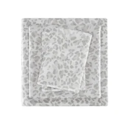 Kirkland's Home Gray Leopard Print Satin 3-Pc. Twin Sheet Set- Bed Sheets