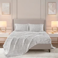 Kirkland's Home Gray Leopard Print Satin 3-Pc. Twin Sheet Set- Bed Sheets