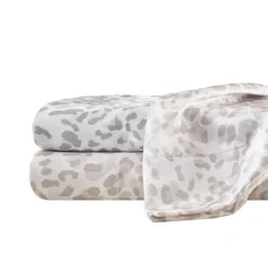 Kirkland's Home Gray Leopard Print Satin 3-Pc. Twin Sheet Set- Bed Sheets