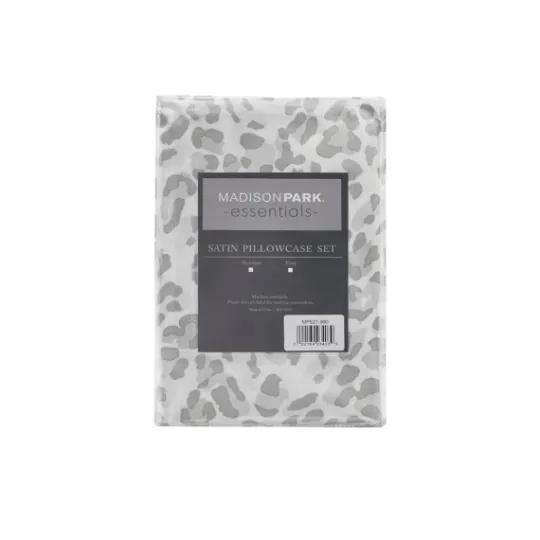 Kirkland's Home Gray Leopard Satin King 2-Pc. Pillow Case Set- Bed Sheets