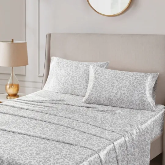 Kirkland's Home Gray Leopard Satin King 2-Pc. Pillow Case Set- Bed Sheets