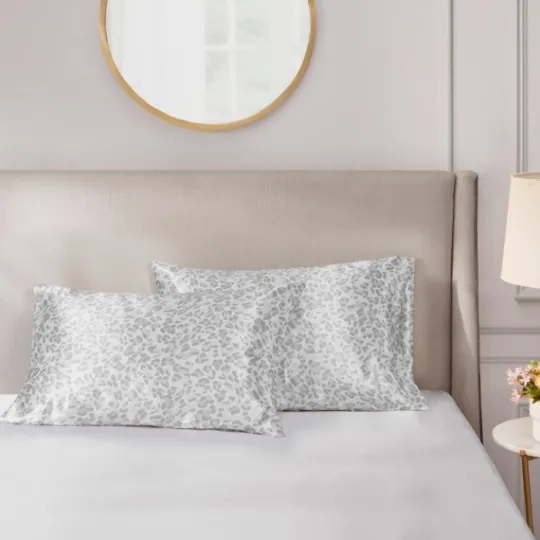 Kirkland's Home Gray Leopard Satin King 2-Pc. Pillow Case Set- Bed Sheets