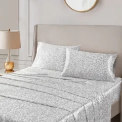 Kirkland's Home Gray Leopard Satin Standard 2-Pc. Pillow Case Set- Bed Sheets
