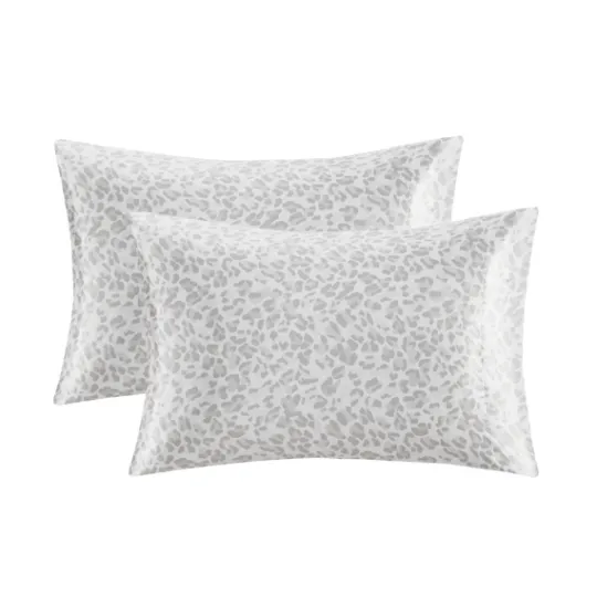 Kirkland's Home Gray Leopard Satin Standard 2-Pc. Pillow Case Set- Bed Sheets