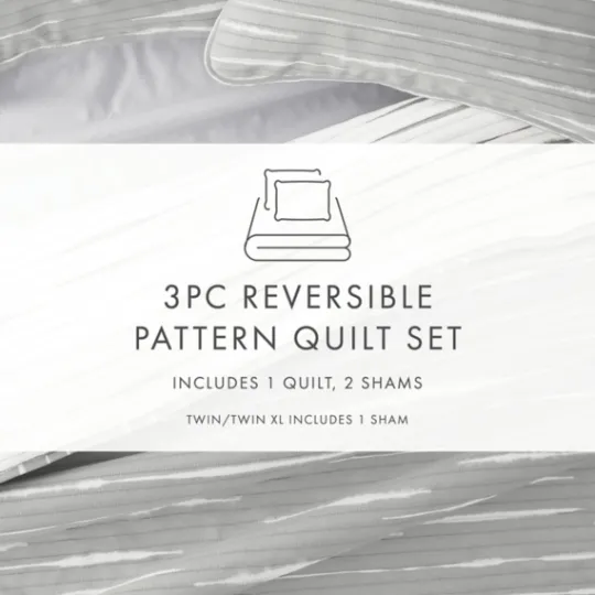 Kirkland's Home Gray Linear Reversible 3-Pc. Queen Quilt Set- Quilts