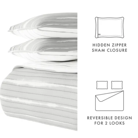 Kirkland's Home Gray Linear Reversible 3-Pc. King Quilt Set- Quilts