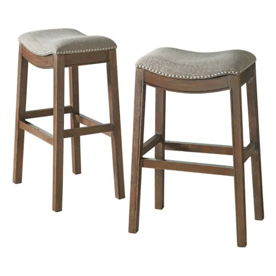 Kirkland's Home Gray Nailhead Trim Saddle Bar Stools, Set Of 2- Bar Stools & Counter Height Stools