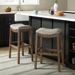 Kirkland's Home Gray Nailhead Trim Saddle Bar Stools, Set Of 2- Bar Stools & Counter Height Stools