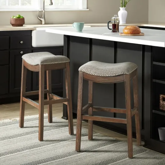 Kirkland's Home Gray Nailhead Trim Saddle Bar Stools, Set Of 2- Bar Stools & Counter Height Stools