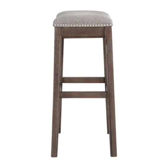 Kirkland's Home Gray Nailhead Trim Saddle Bar Stools, Set Of 2- Bar Stools & Counter Height Stools
