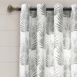 Kirkland's Home Gray Palm Leaves Curtain Panel Set, 84 In.- Curtains & Drapes