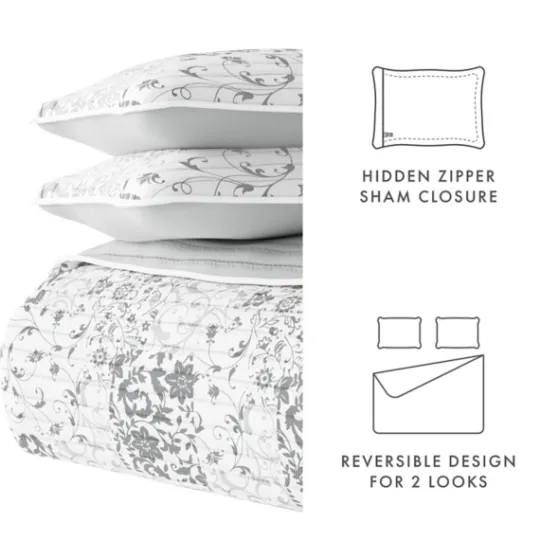 Kirkland's Home Gray Patchwork Reversible 3-Pc. Queen Quilt Set- Quilts
