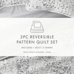 Kirkland's Home Gray Patchwork Reversible 3-Pc. Queen Quilt Set- Quilts