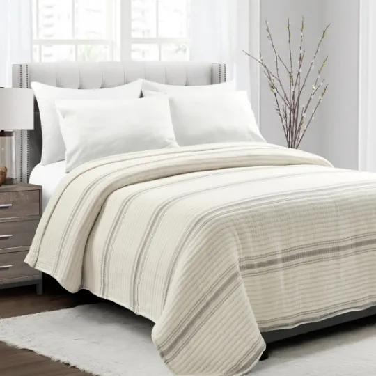 Kirkland's Home Gray Pick Stitch Stripe King Quilt- Quilts