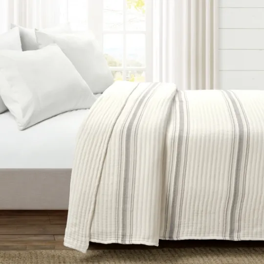 Kirkland's Home Gray Pick Stitch Stripe King Quilt- Quilts