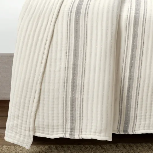 Kirkland's Home Gray Pick Stitch Stripe King Quilt- Quilts