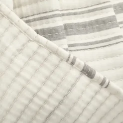 Kirkland's Home Gray Pick Stitch Stripe King Quilt- Quilts