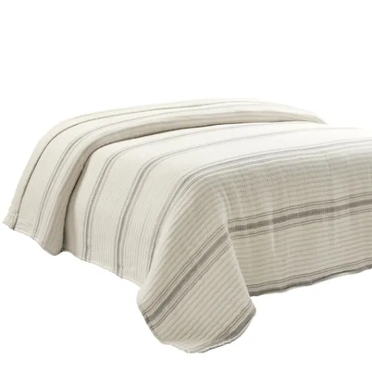 Kirkland's Home Gray Pick Stitch Stripe King Quilt- Quilts