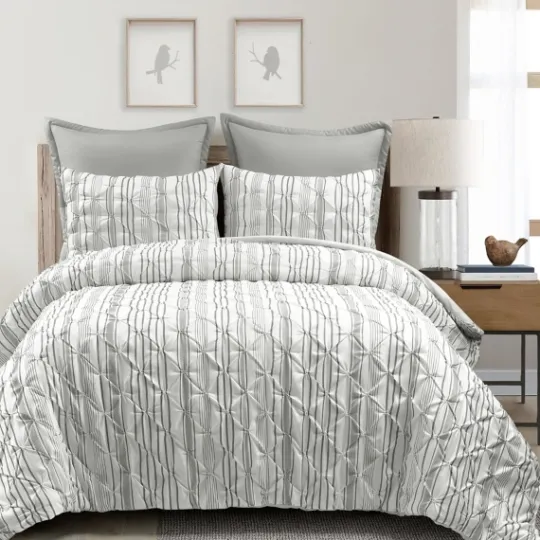 Kirkland's Home Gray Pintuck Stripe King 5-Pc. Comforter Set- Comforters