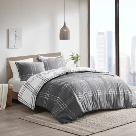 Kirkland's Home Gray Plaid Dayton 3-Pc. King Comforter Set- Comforters