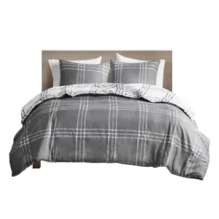 Kirkland's Home Gray Plaid Reversible 3-Pc. King Duvet Cover Set- Duvets