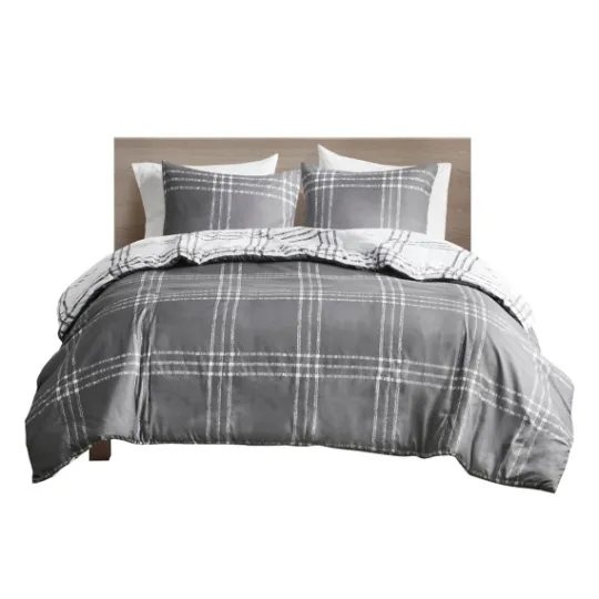 Kirkland's Home Gray Plaid Reversible 3-Pc. King Duvet Cover Set- Duvets