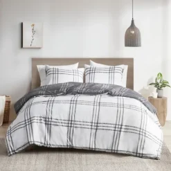 Kirkland's Home Gray Plaid Reversible 3-Pc. King Duvet Cover Set- Duvets