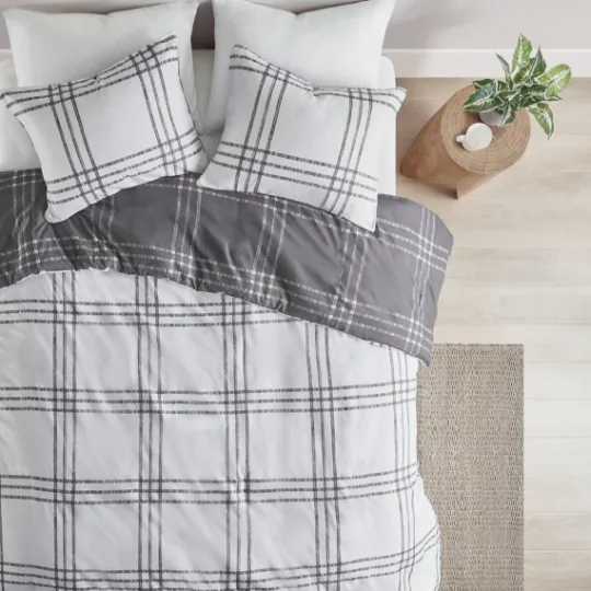 Kirkland's Home Gray Plaid Reversible 3-Pc. King Duvet Cover Set- Duvets