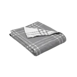 Kirkland's Home Gray Plaid Reversible 3-Pc. King Duvet Cover Set- Duvets